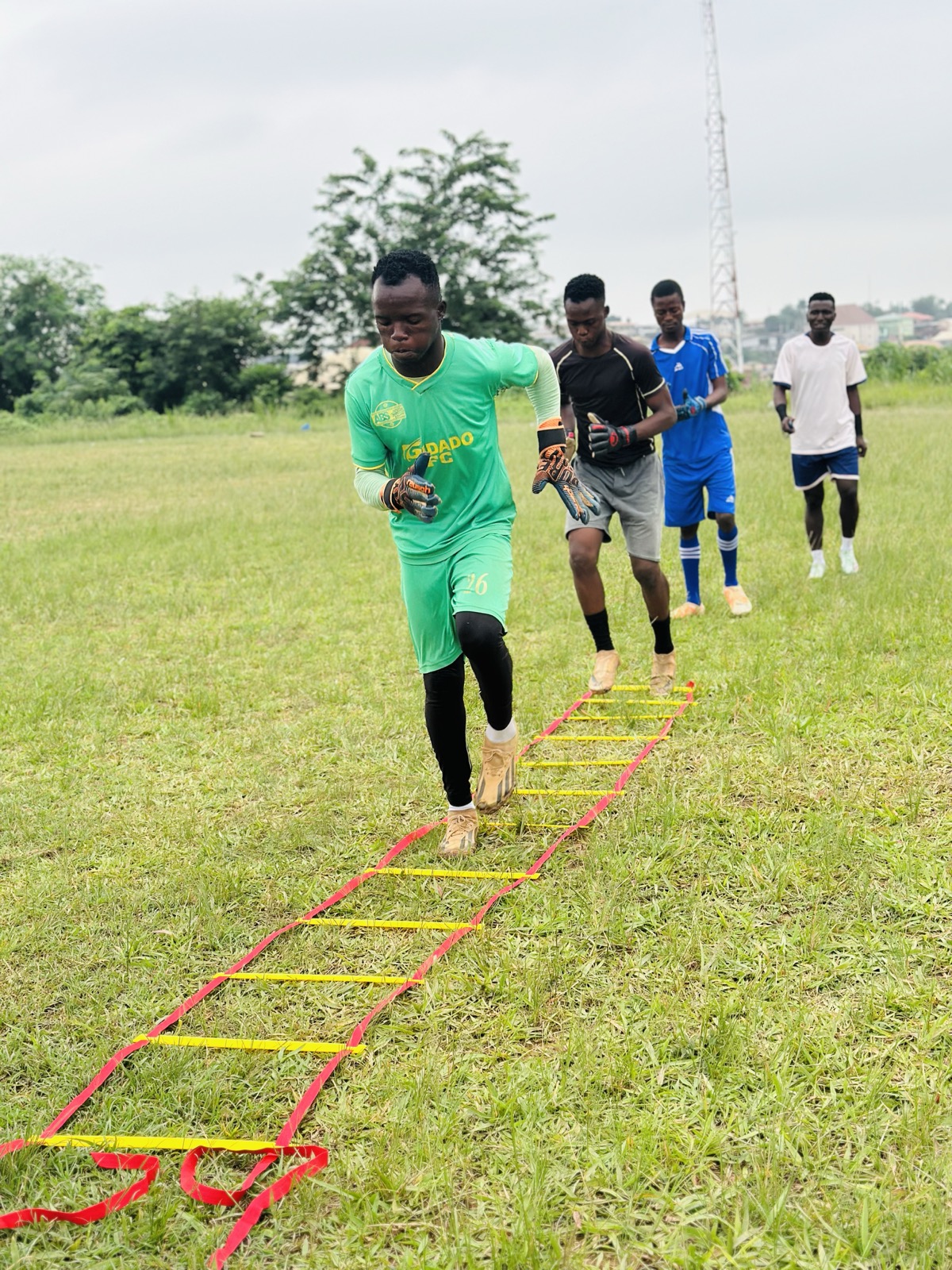 Goalkeepers working on footwork and positioning